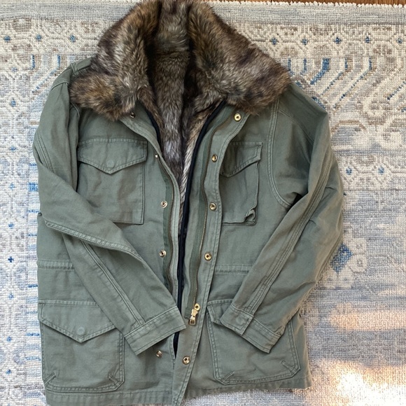 FRAME, Pristine, worn once, cotton, faux fur lined jacket in army green. Size S. - Picture 5 of 7